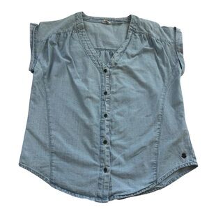Roxy Women’s Short Sleeve Button Up Chambray‎ Shirt Light Blue Size XS
